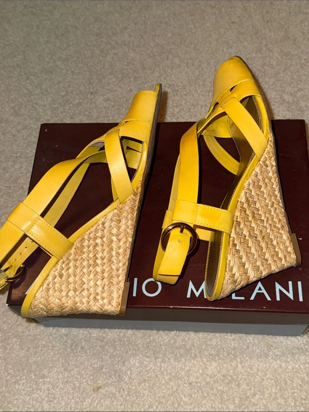 Antonio Melani Daphney Yellow Leather Espadrille Wedges Size 9.5